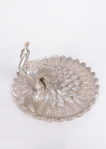 Silver Peacock Decorative with Feather Design