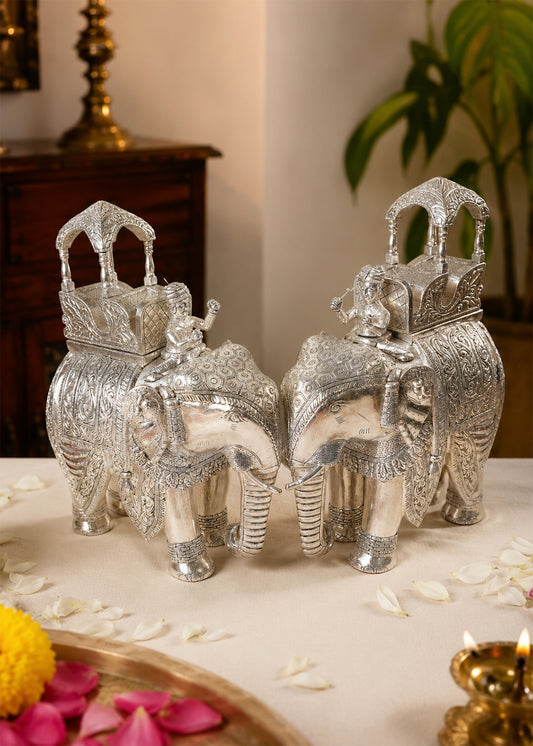 Majestic Silver Elephants with Ornate Canopy