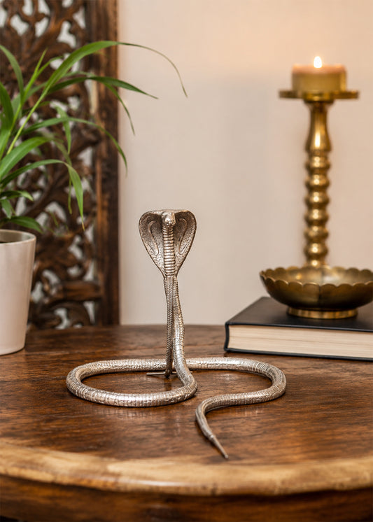 Ornate Silver Cobra Tabletop Figurine