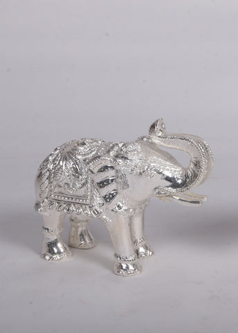 Intricately Carved Silver Elephant Pair