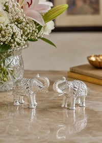 Intricately Carved Silver Elephant Pair