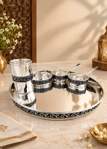 Silver Traditional Serving Tray with Spoons