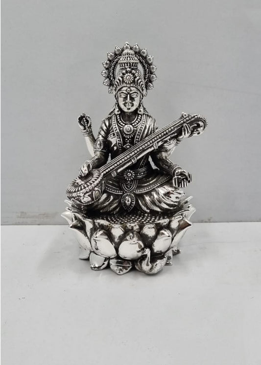 Divine Silver Saraswati Idol for Pooja