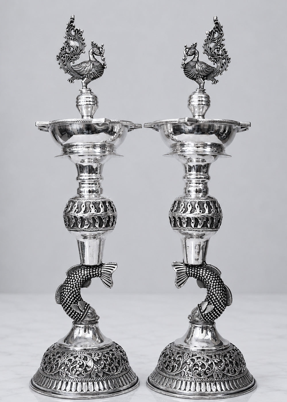 Luxury Brass Peacock Deepak Stand with Fish Base