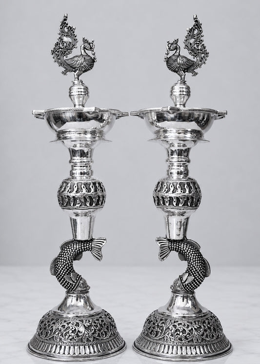 Luxury Brass Peacock Deepak Stand with Fish Base