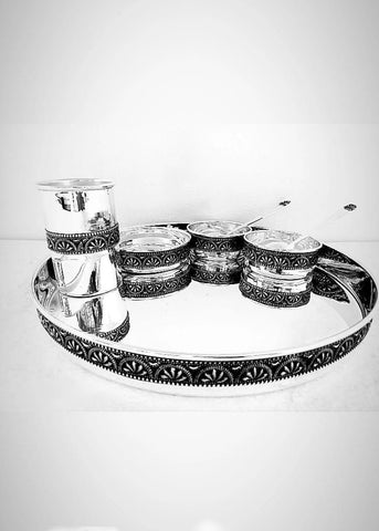 Silver Floral Serving Tray Set with Bowls