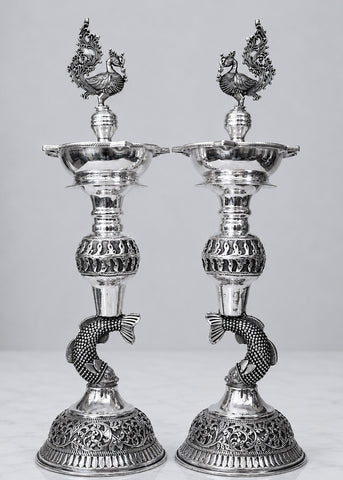Luxury Brass Peacock Deepak Stand with Fish Base