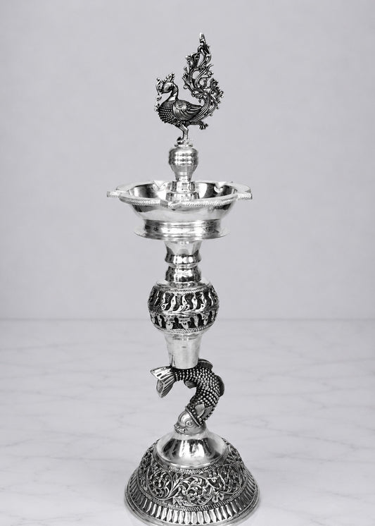 Luxury Brass Peacock Deepak Stand with Fish Base