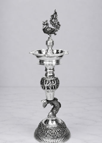 Luxury Brass Peacock Deepak Stand with Fish Base