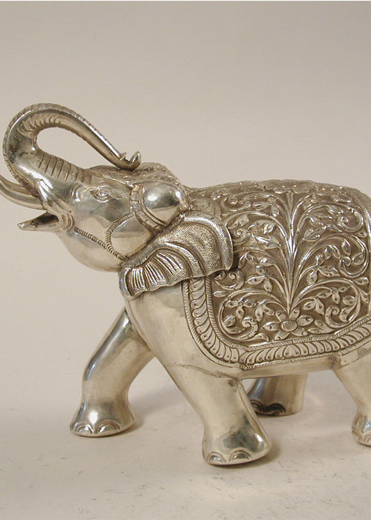 Intricately Engraved Silver Elephant Decor