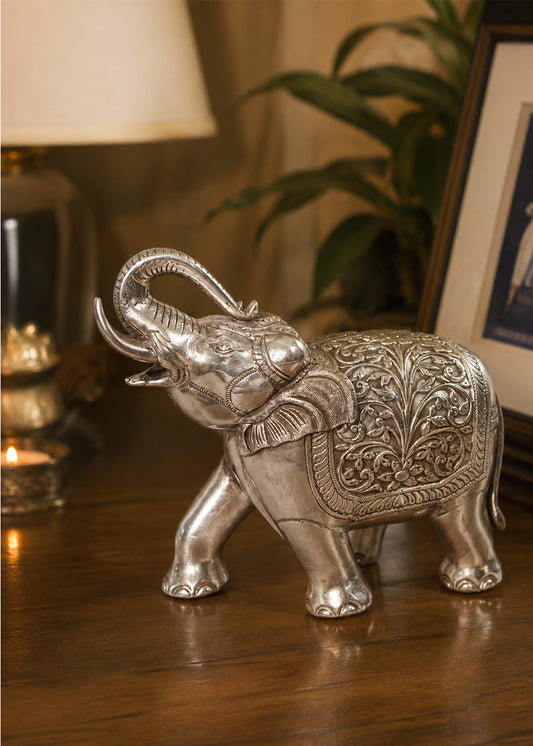 Intricately Engraved Silver Elephant Decor