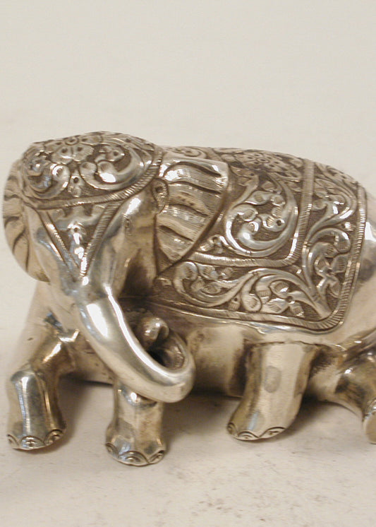 Elegant Silver Elephant with Floral Engraving