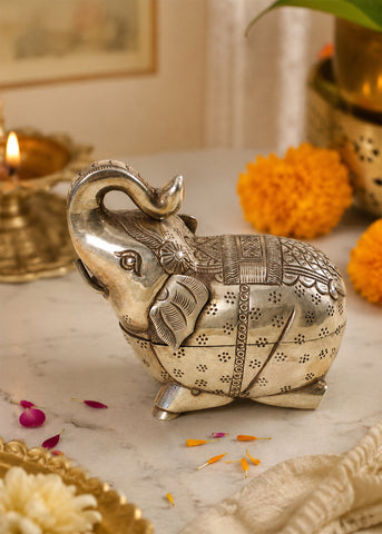 Engraved Silver Elephant Decor Box
