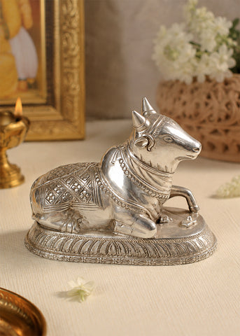 Majestic Silver Nandi Bull Sculpture