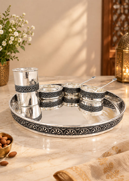 Silver Floral Serving Tray Set with Bowls