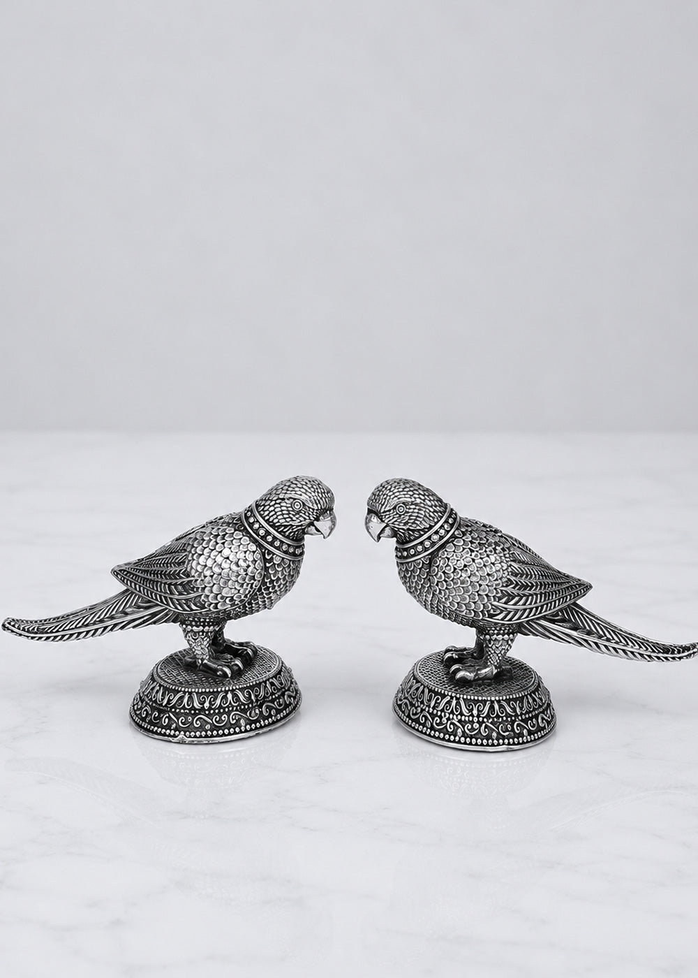 Premium Silver Plated Brass Parrot Pair Showpiece