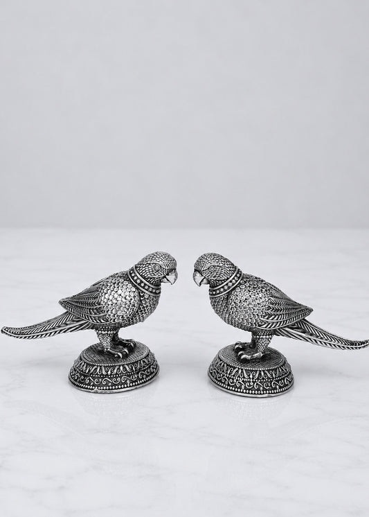 Premium Silver Plated Brass Parrot Pair Showpiece