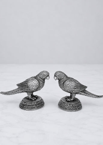 Premium Silver Plated Brass Parrot Pair Showpiece
