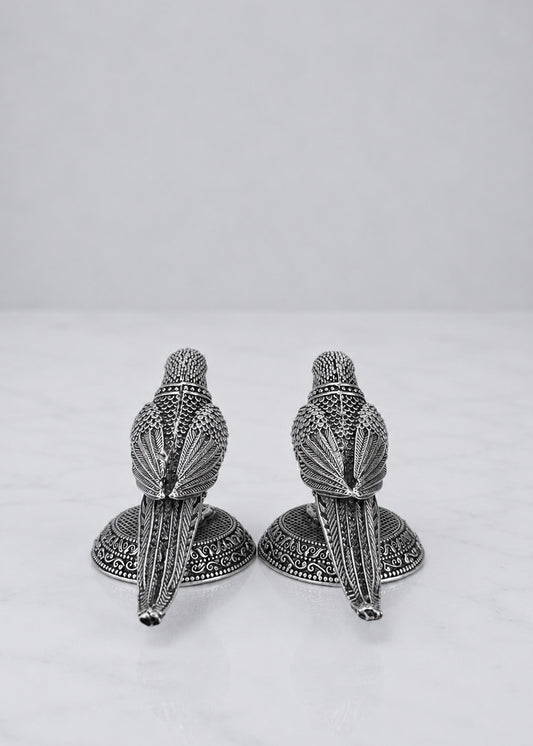 Premium Silver Plated Brass Parrot Pair Showpiece