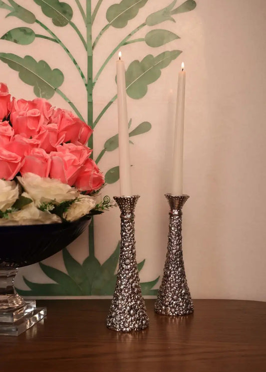 Floral Silver Candle Stand