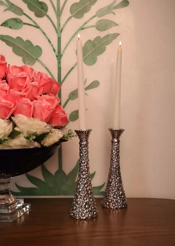 Floral Silver Candle Stand