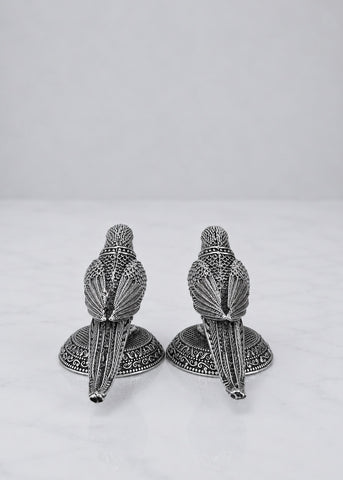 Premium Silver Plated Brass Parrot Pair Showpiece