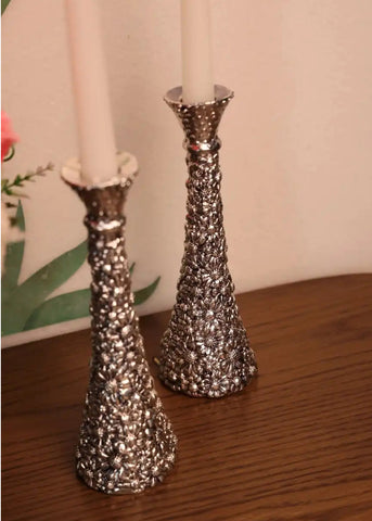 Floral Silver Candle Stand