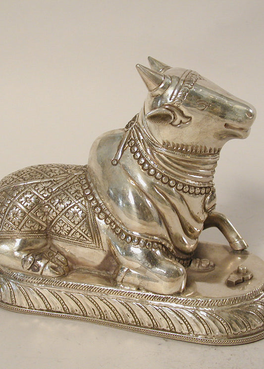 Silver Nandi Bull Decorative Showpiece