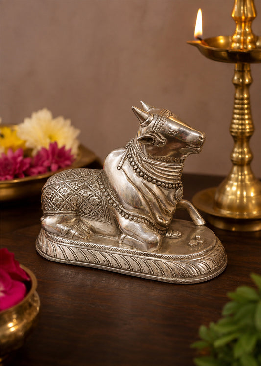 Silver Nandi Bull Decorative Showpiece