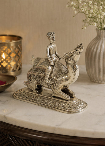 Silver Camel Equestrian Art Showpiece