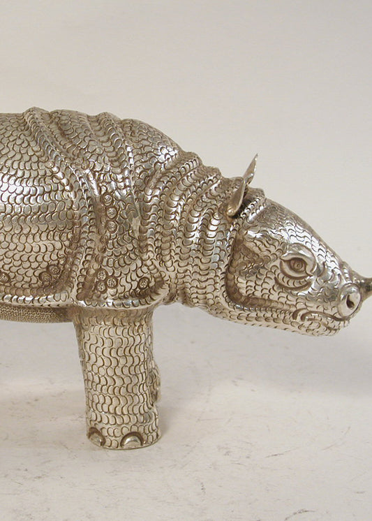Engraved Silver Rhino Decorative Statue