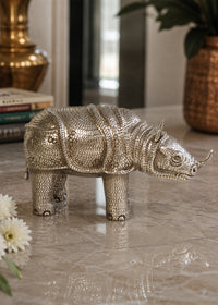 Engraved Silver Rhino Decorative Statue