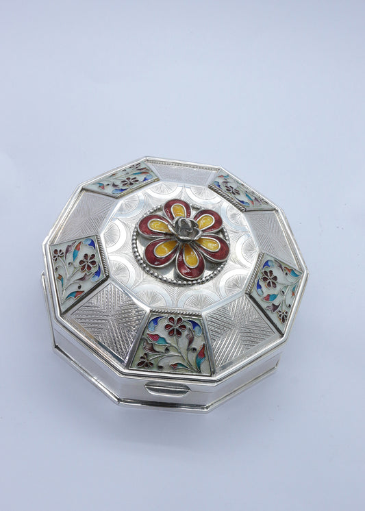 Silver Enamel Floral Celebration Box