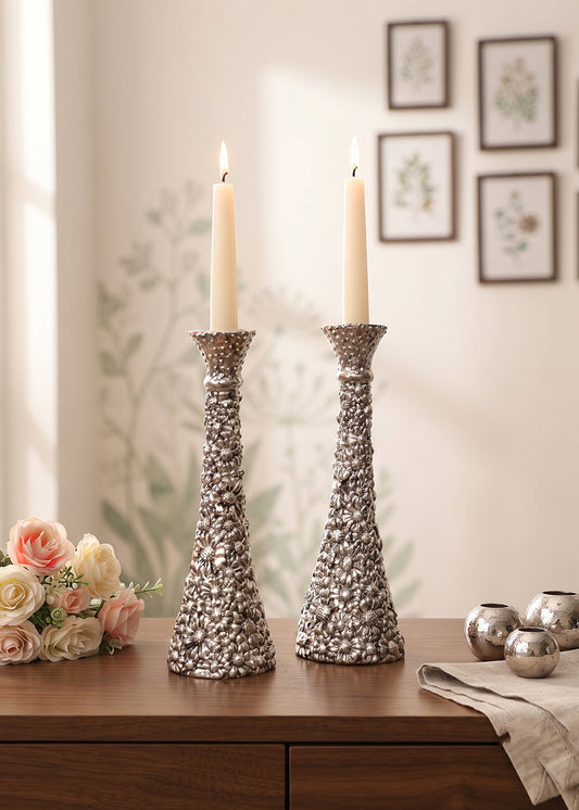 Floral Silver Candle Stand