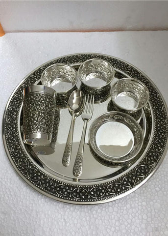 Royal Floral Silver Dinner Thali Set