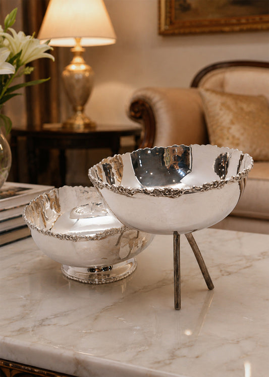 Premium Silver Flower Design Serving Bowl