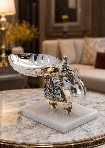 Royal Silver Elephant Decorative Serving Bowl
