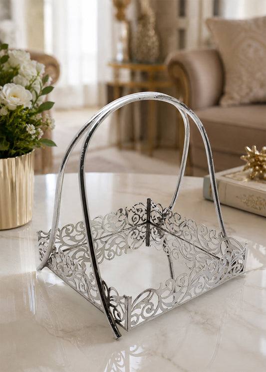 Silver Cutwork Basket Style Fruit Bowl