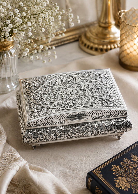 Handcrafted Silver Embossed Dry Fruit Box