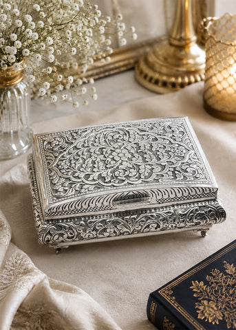Handcrafted Silver Embossed Dry Fruit Box