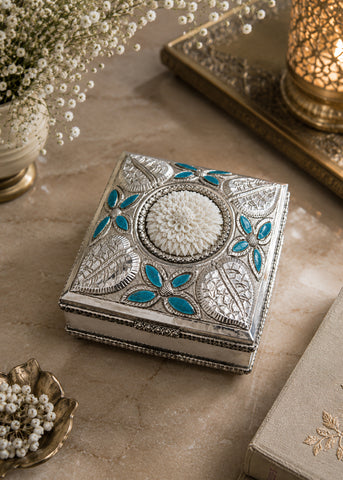 Elegant Silver Inlay Serving Box