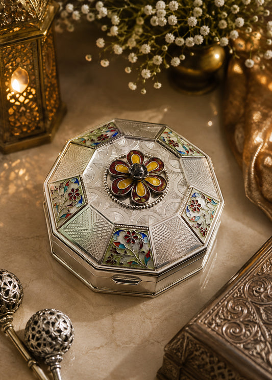 Silver Enamel Floral Celebration Box