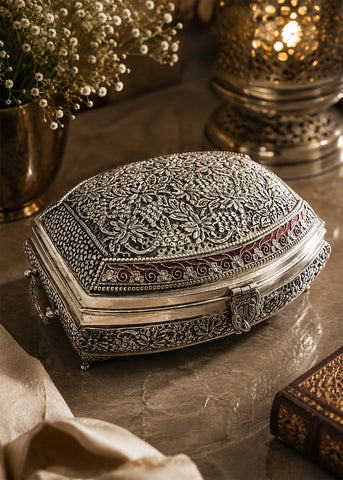 Vintage Silver Floral Serving Casket