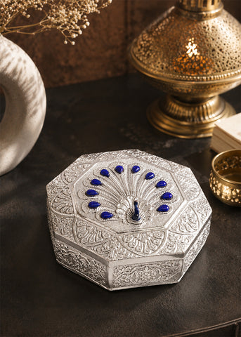Artisan Silver Peacock Dry Fruit Box