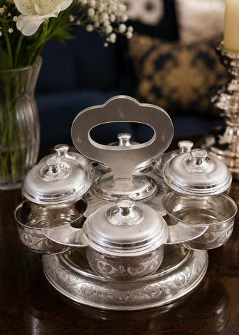 Premium Silver Four Bowl Dry Fruit Serving Set